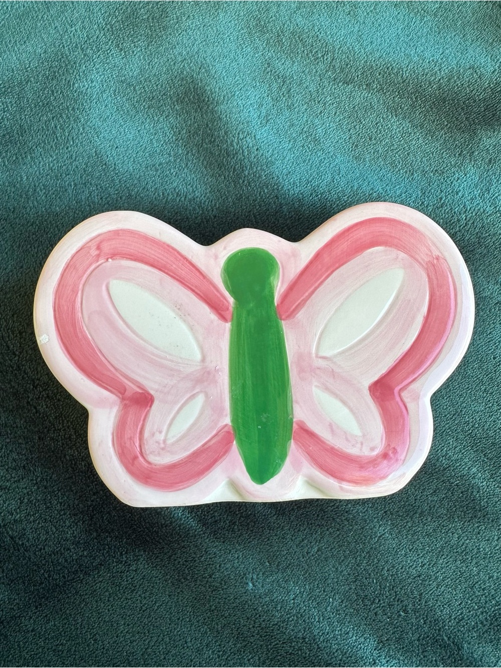 Pink and green butterfly piggy bank